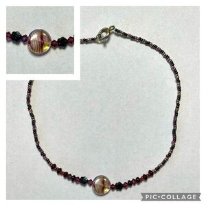 Necklace Choker Beaded Handmade Black and Pink